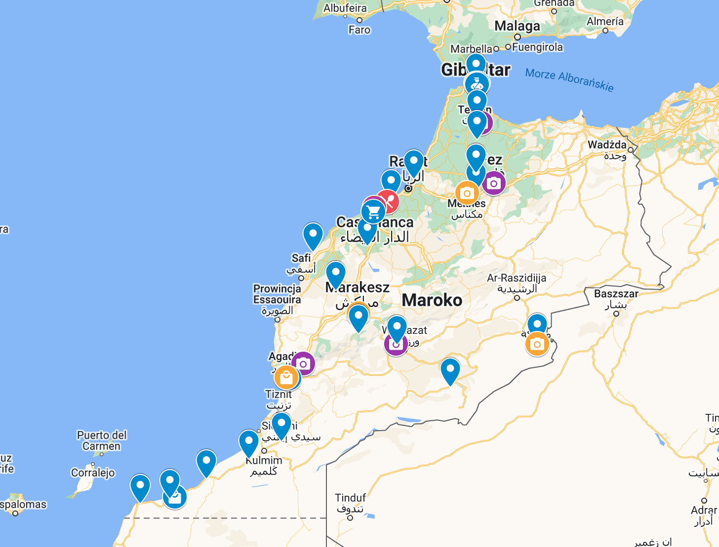 Maroko, miejscówki, trasa, atrakcje, pinezki